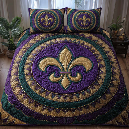 Mardi Gras Fleur 3-Piece Quilted Bedding Set GFTOQA1343