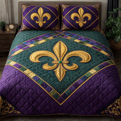 Mardi Gras Fleur 3-Piece Quilted Bedding Set GFTOQA1344