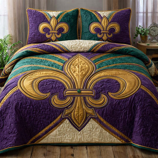 Mardi Gras Fleur 3-Piece Quilted Bedding Set GFTOQA1345