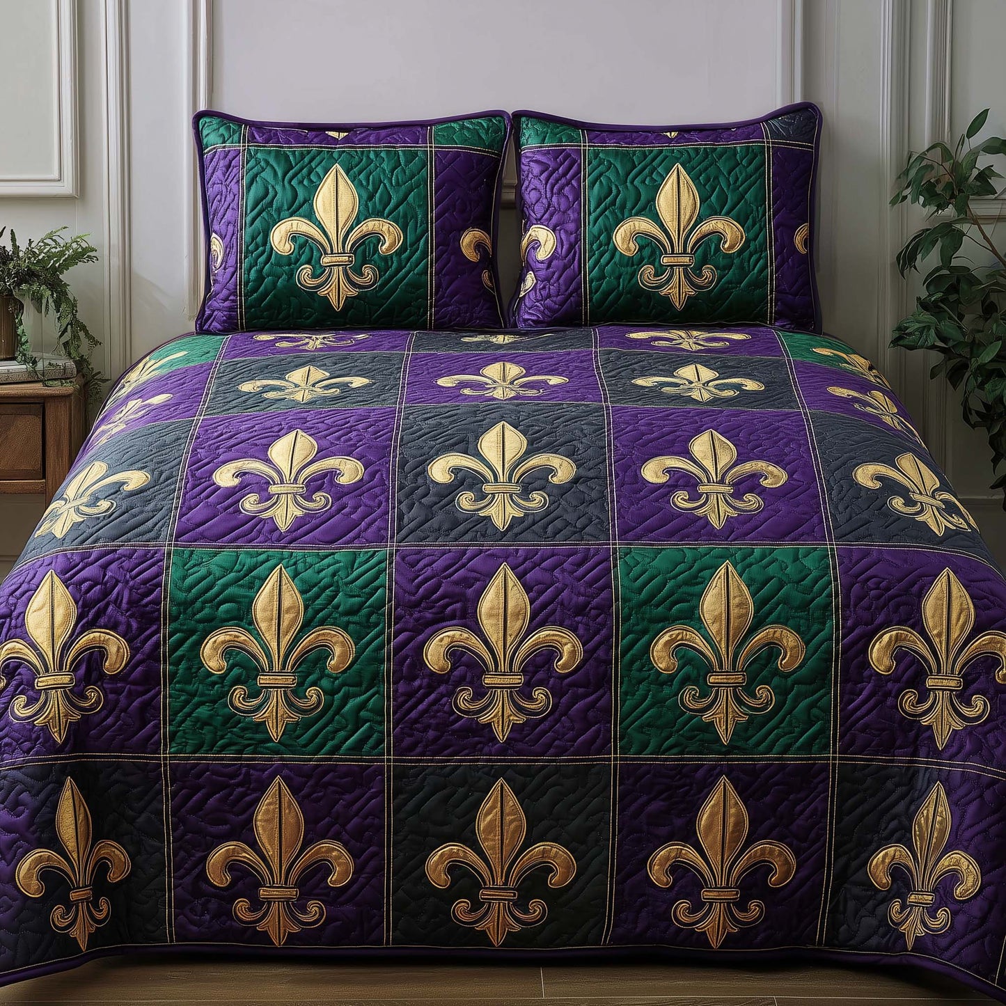 Mardi Gras Fleur 3-Piece Quilted Bedding Set GFTOQA1346