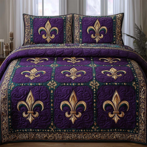 Mardi Gras Fleur 3-Piece Quilted Bedding Set GFTOQA1347