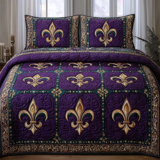 Mardi Gras Fleur 3-Piece Quilted Bedding Set GFTOQA1347