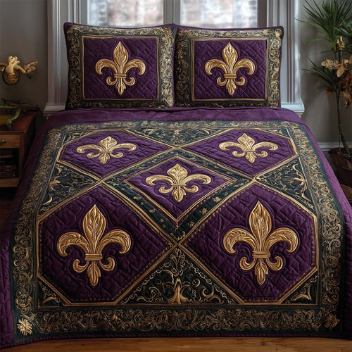 Mardi Gras Fleur 3-Piece Quilted Bedding Set GFTOQA1348