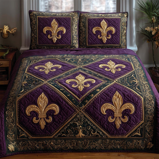 Mardi Gras Fleur 3-Piece Quilted Bedding Set GFTOQA1348