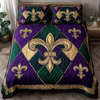 Mardi Gras Fleur 3-Piece Quilted Bedding Set GFTOQA1349