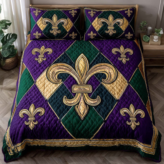 Mardi Gras Fleur 3-Piece Quilted Bedding Set GFTOQA1349