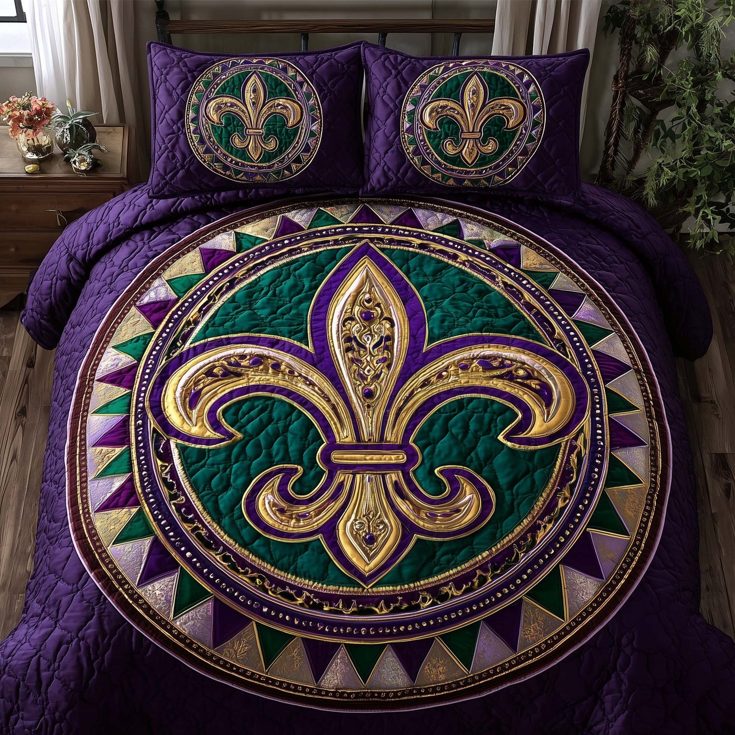 Mardi Gras Fleur 3-Piece Quilted Bedding Set GFTOQA1350