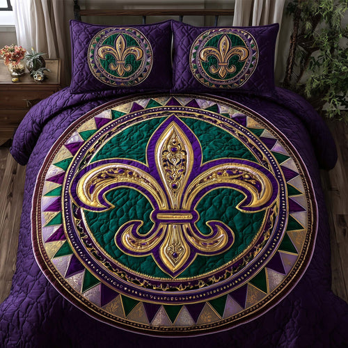Mardi Gras Fleur 3-Piece Quilted Bedding Set GFTOQA1350