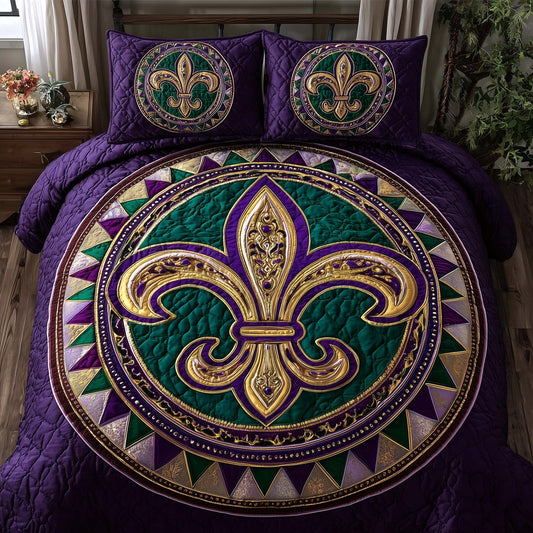 Mardi Gras Fleur 3-Piece Quilted Bedding Set GFTOQA1350