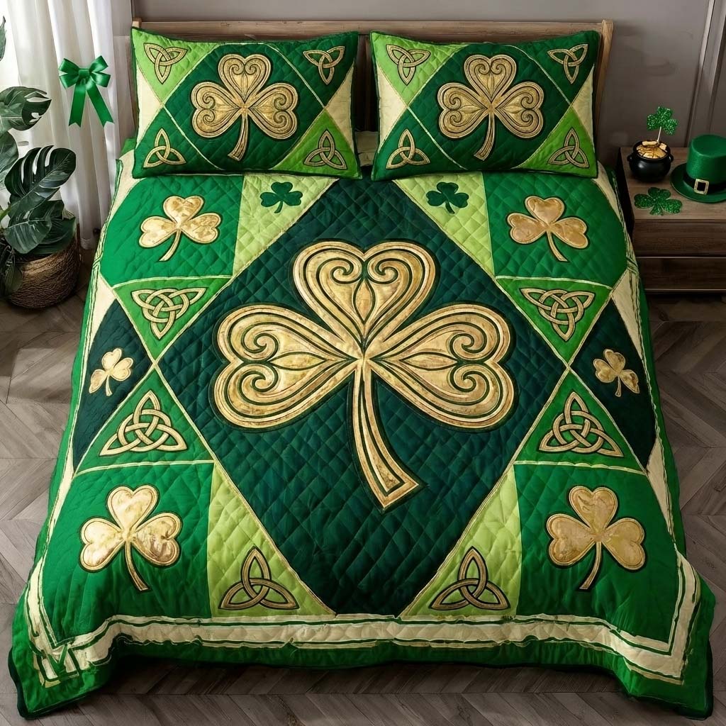 Festive Shamrock 3-Piece Quilted Bedding Set GFTOQA1380