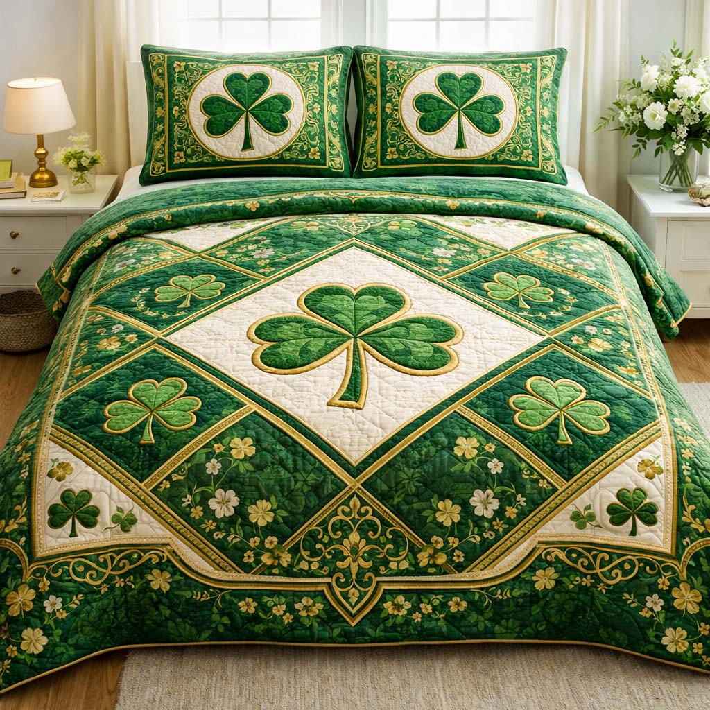 Festive Shamrock 3-Piece Quilted Bedding Set GFTOQA1381