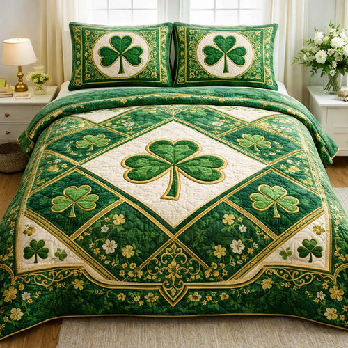 Festive Shamrock 3-Piece Quilted Bedding Set GFTOQA1381