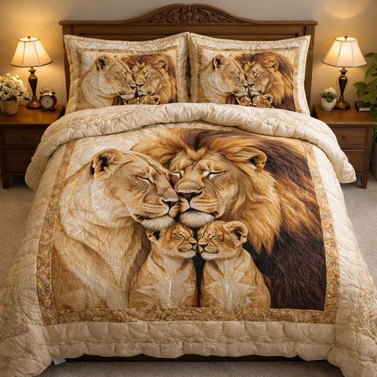 Lion Family 3-Piece Quilted Bedding Set GFTOQA1405