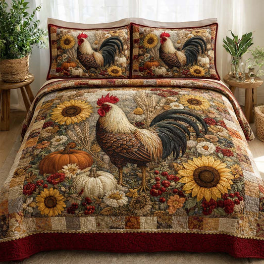 Harvest Rooster 3-Piece Quilted Bedding Set GFTOQA1503