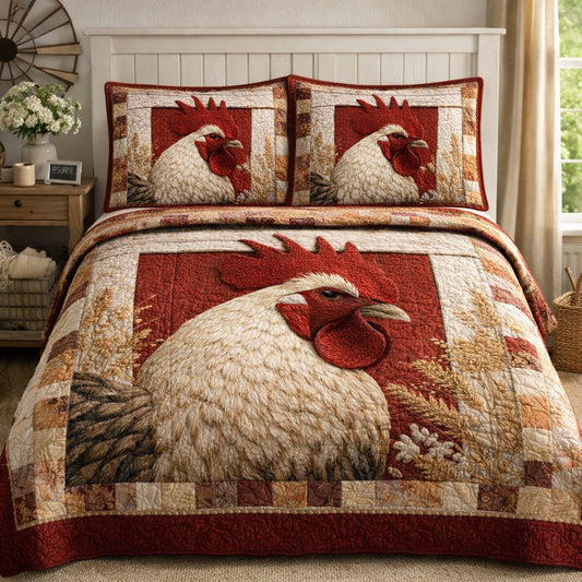 Rooster Patch 3-Piece Quilted Bedding Set GFTOQA1504