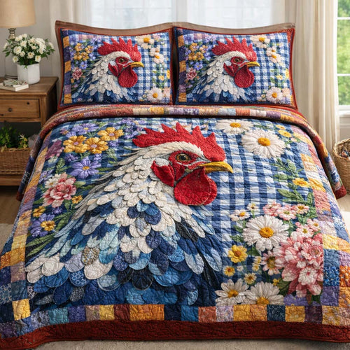 Gingham Bloom 3-Piece Quilted Bedding Set GFTOQA1506