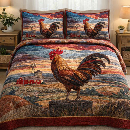 Barnyard Rooster 3-Piece Quilted Bedding Set GFTOQA1507