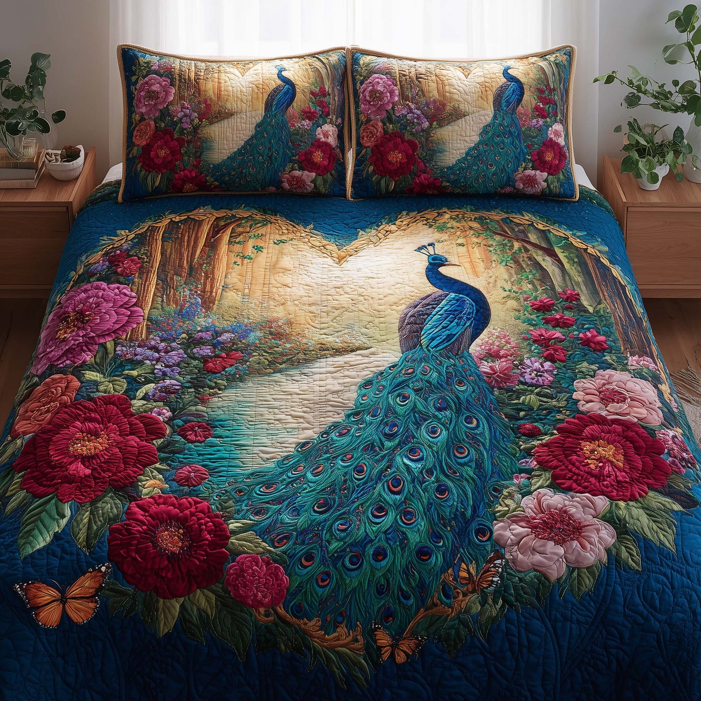 Peacock Serenity 3-Piece Quilted Bedding Set GFTOQA1539