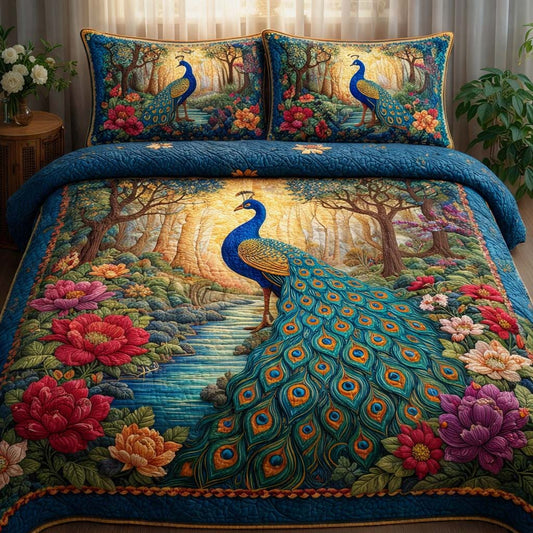 Peacock Serenity 3-Piece Quilted Bedding Set GFTOQA1540