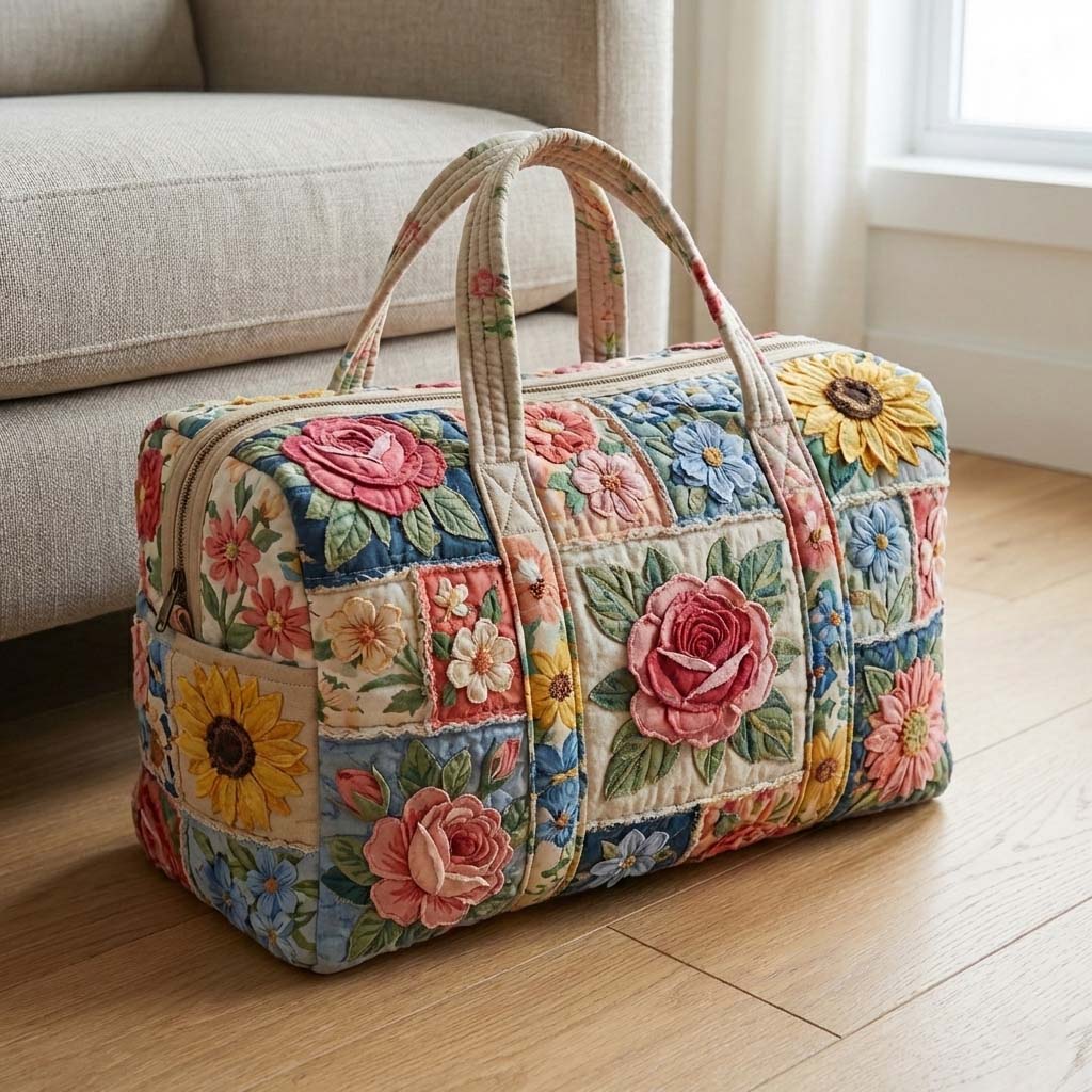 Floral Serenity Quilted Duffle Bag GFTOQA1804