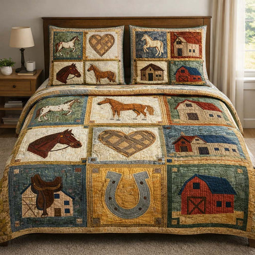 Rustic Horse 3-Piece Quilted Bedding Set GFTOQA1881