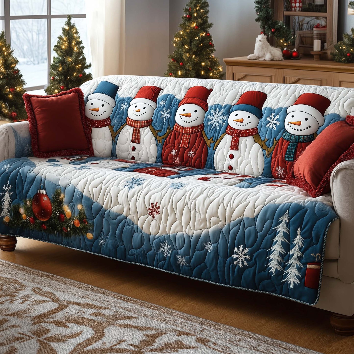 Snowman Family Quilted Sofa Cover GFTOQA219