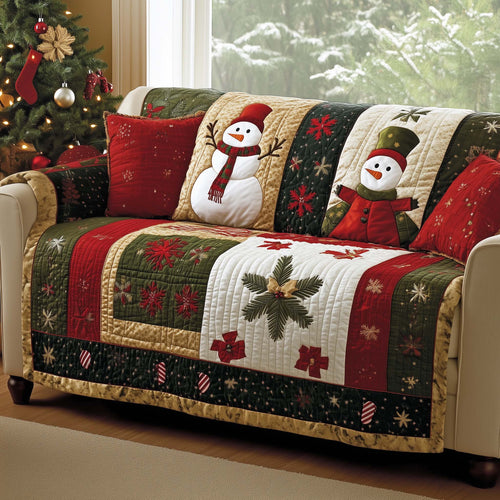 Snowman Patch Quilted Sofa Cover GFTOQA223