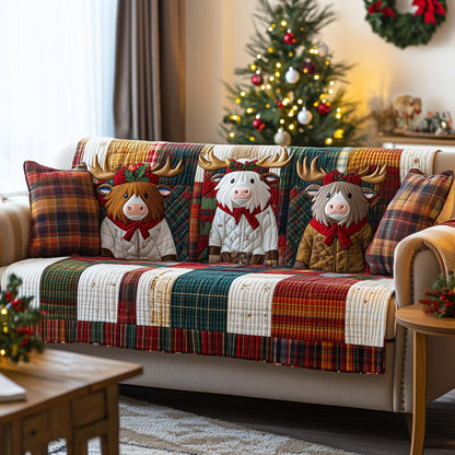 Highland Cow Quilted Sofa Cover GFTOQA224