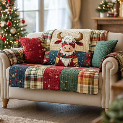 Highland Cow Quilted Sofa Cover GFTOQA225