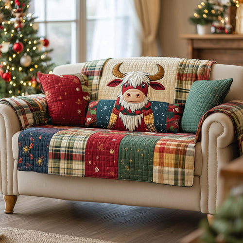 Highland Cow Quilted Sofa Cover GFTOQA225