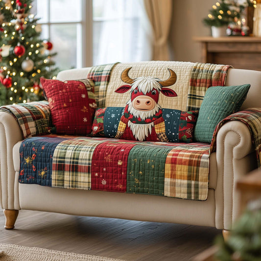 Highland Cow Quilted Sofa Cover GFTOQA225