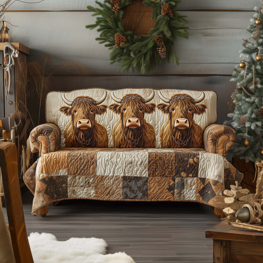Highland Cow Quilted Sofa Cover GFTOQA334