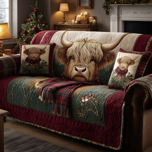 Highland Cow Quilted Sofa Cover GFTOQA336