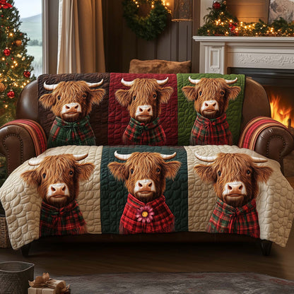 Highland Cow Quilted Sofa Cover GFTOQA337