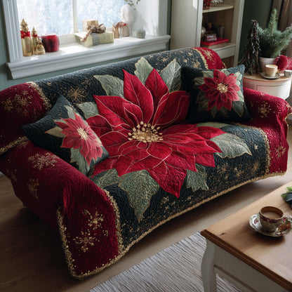 Festive Poinsettia Quilted Sofa Cover GFTOQA347