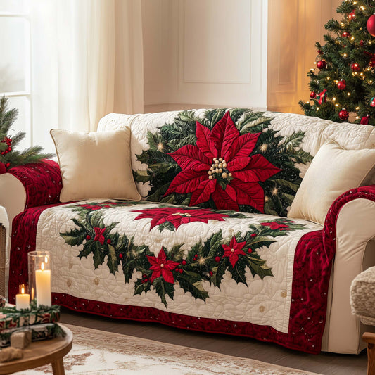 Festive Poinsettia Quilted Sofa Cover GFTOQA348