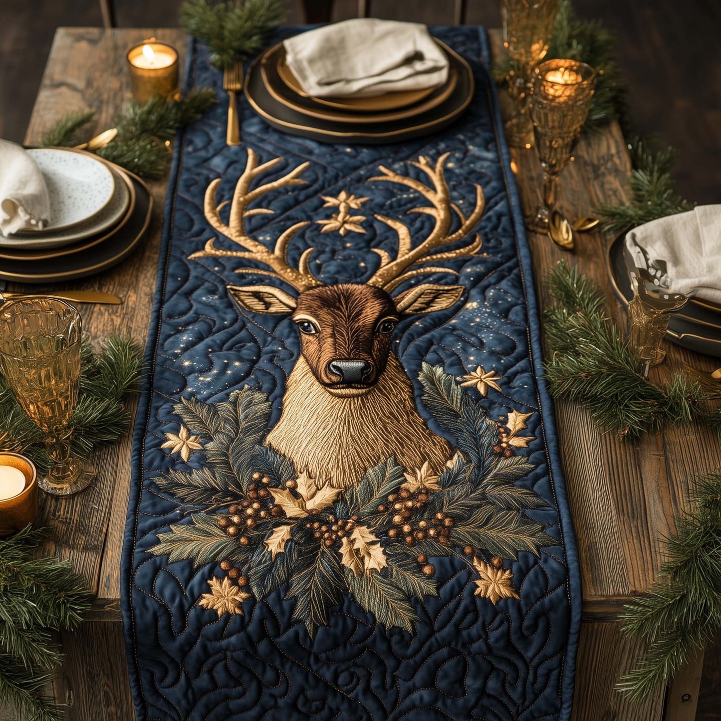 Rustic Reindeer Quilted Table Runner GFTOQA398
