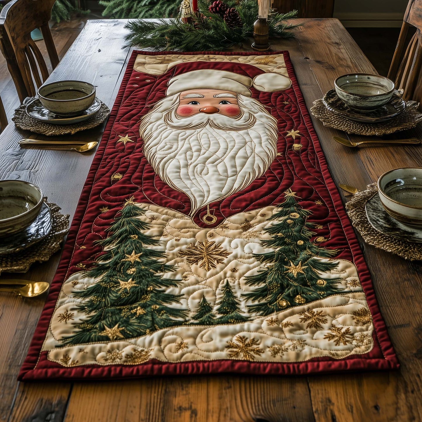 Holly Santa Quilted Table Runner GFTOQA402