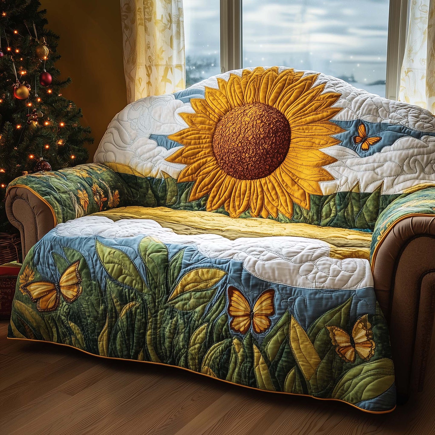 Golden Bloom Quilted Sofa Cover GFTOQA775