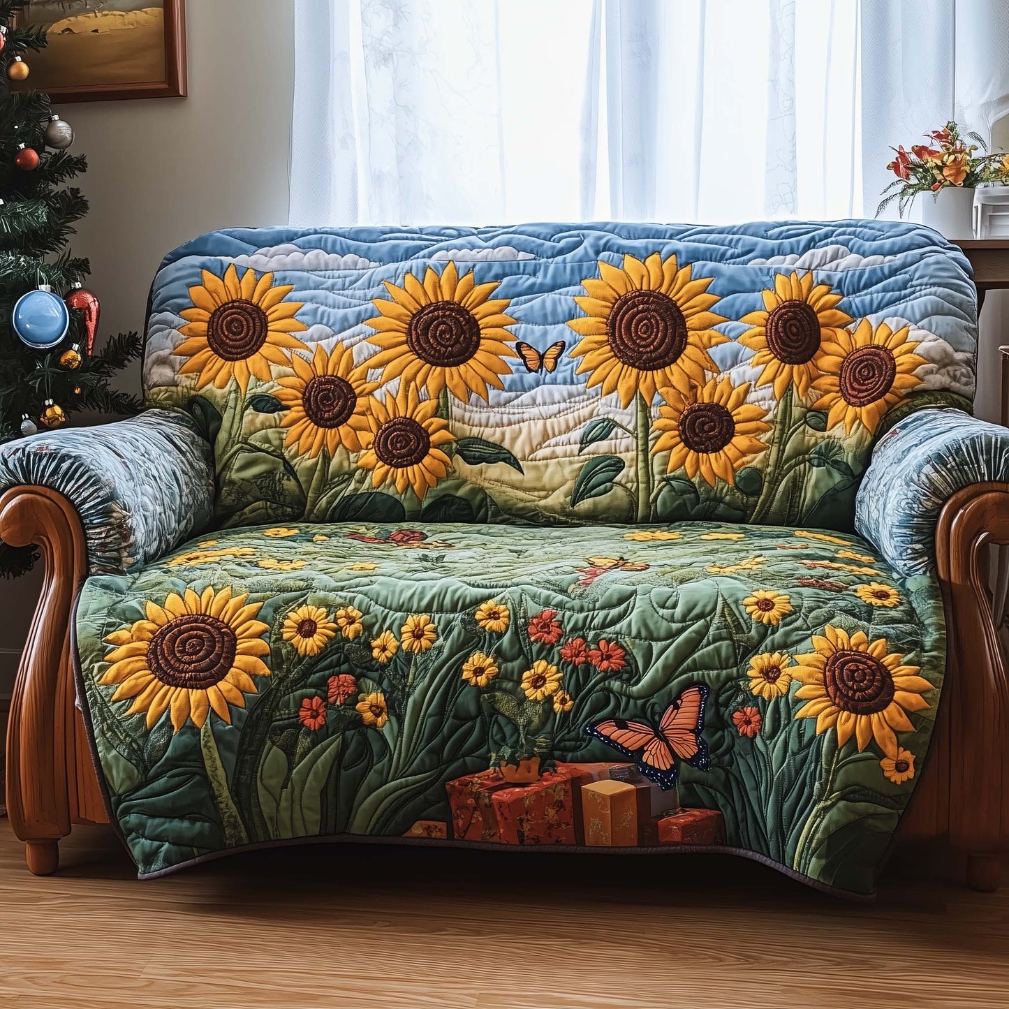 Golden Meadow Quilted Sofa Cover GFTOQA776