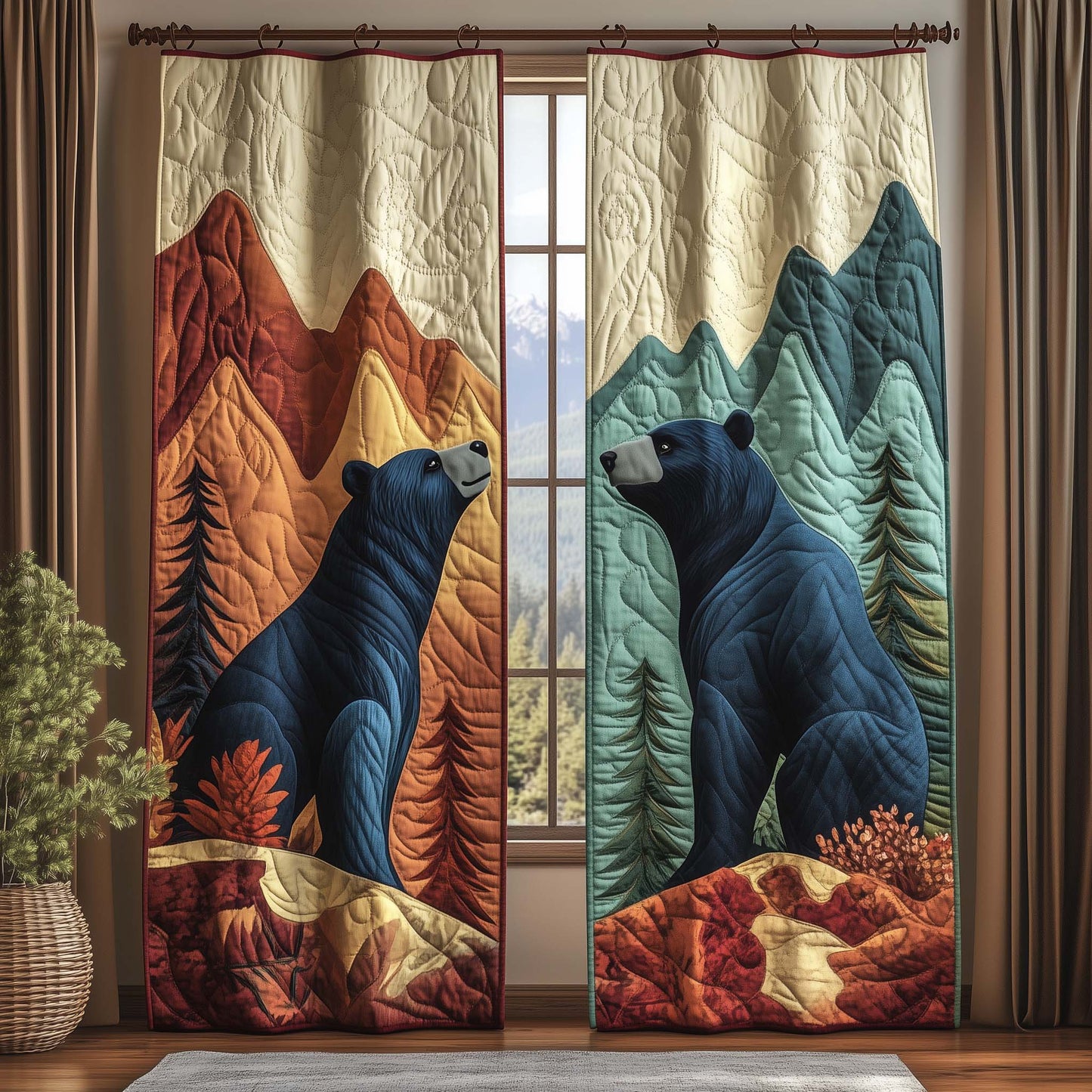 Bear Couple Quilted Curtains GFTOQA869