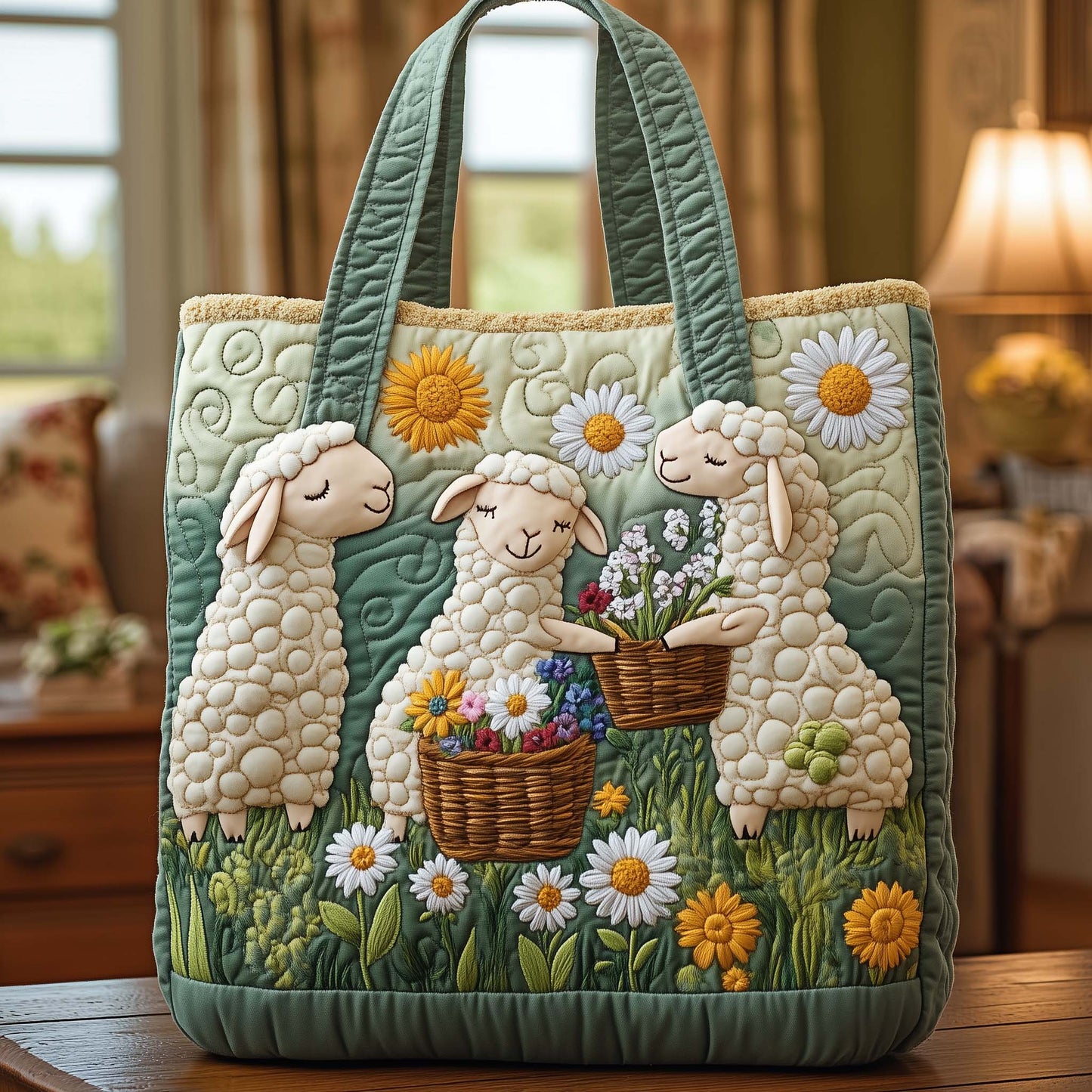 Garden Sheep Quilted Tote Bag GFTOQA908