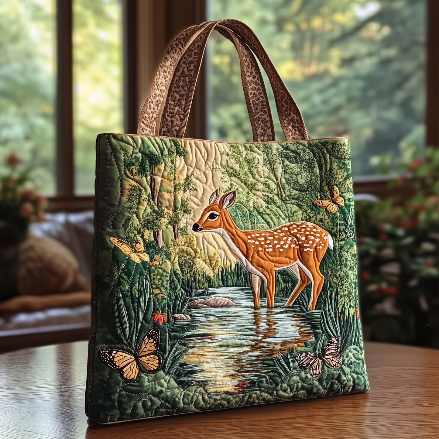 Reindeer Serenity Quilted Tote Bag GFTOQA911
