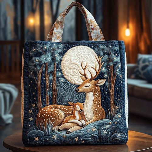 Moonlit Reindeer Quilted Tote Bag GFTOQA918
