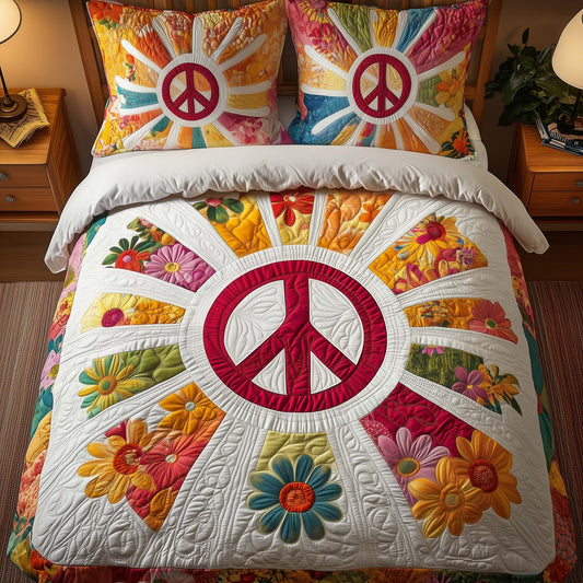 Hippie Peace 3-Piece Quilted Bedding Set GFTOQA981