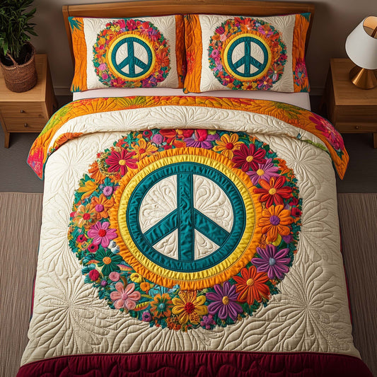 Hippie Peace 3-Piece Quilted Bedding Set GFTOQA983