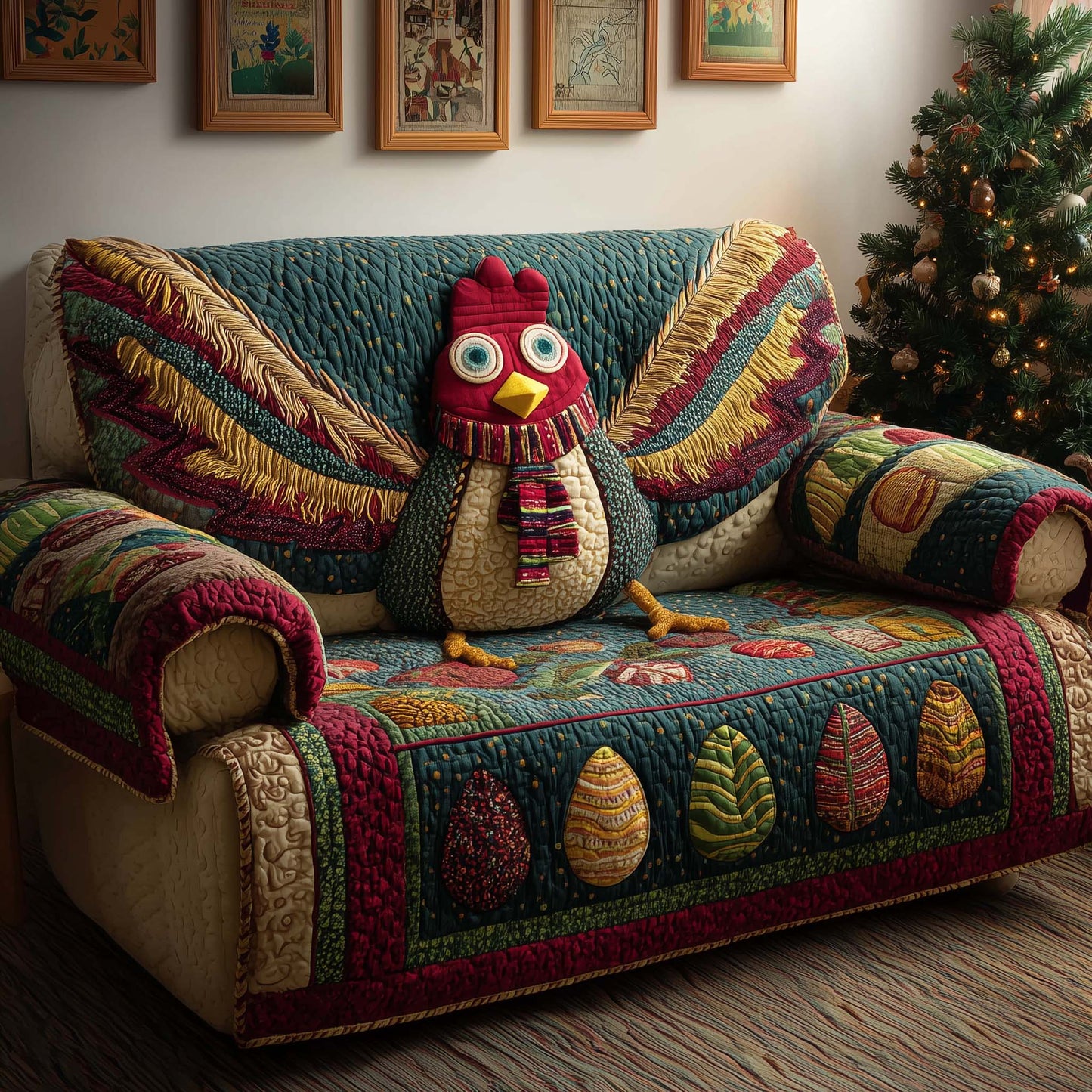Cozy Rooster Quilted Sofa Cover GFTOQM1332