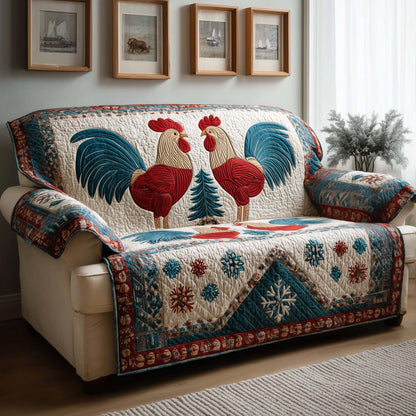 Winter Roosters Quilted Sofa Cover GFTOQM1333