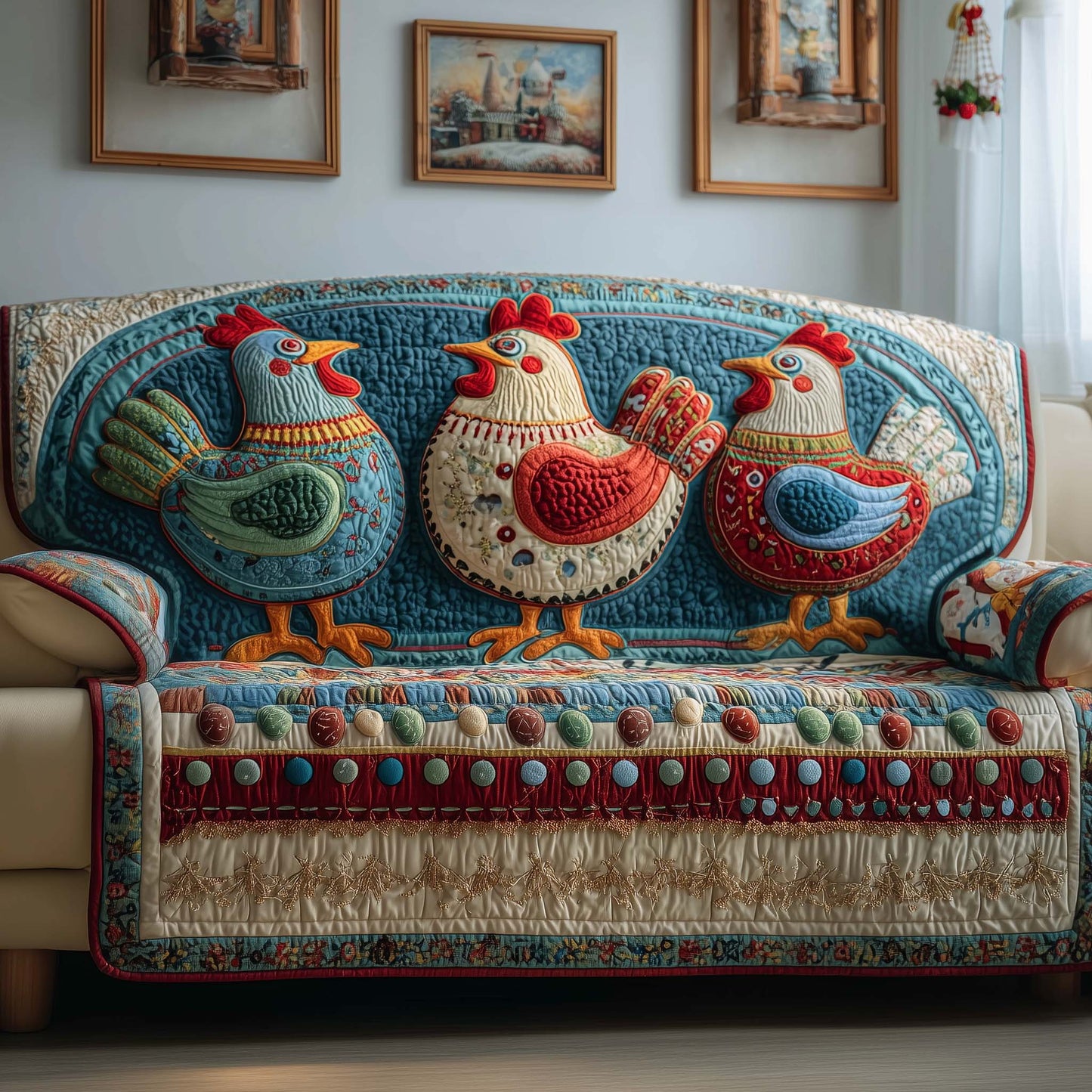 Cute Chickens Quilted Sofa Cover GFTOQM1334