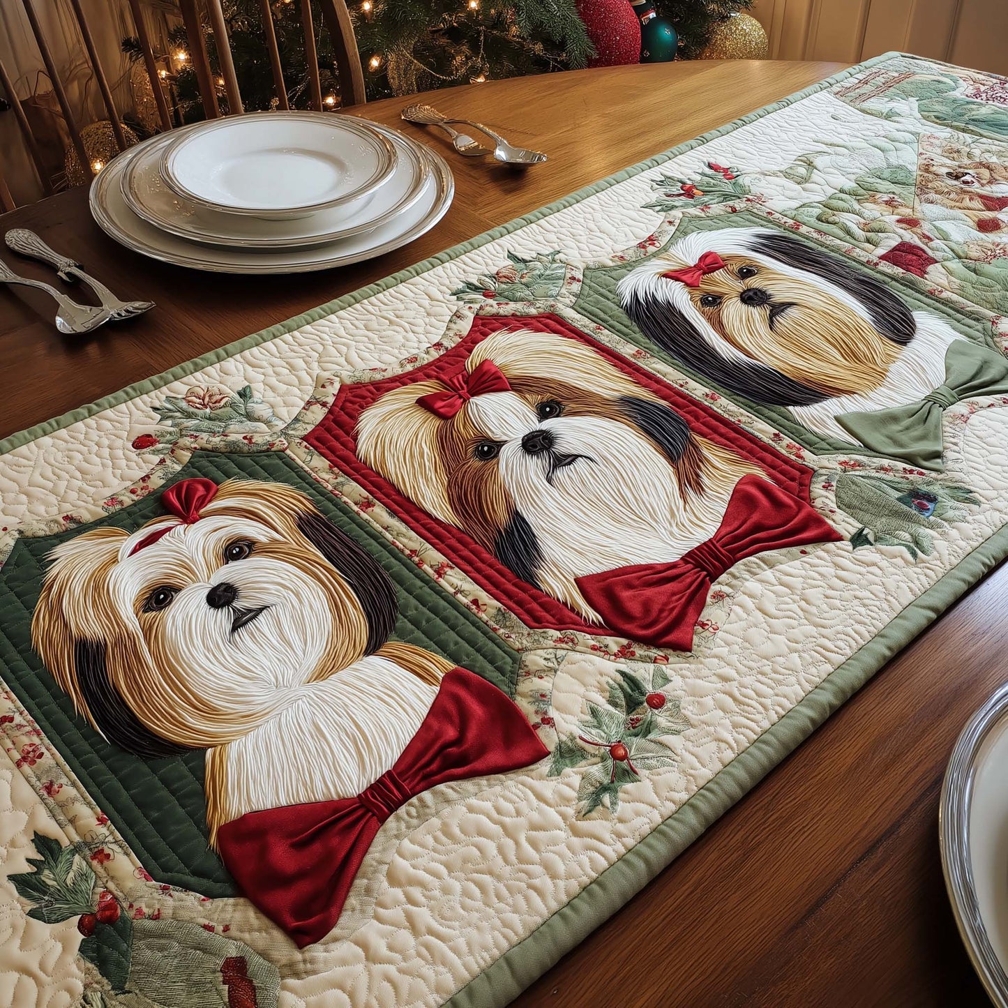 Shih Ribbons Quilted Table Runner GFTOQM1338